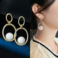 fashion oversized white pearl pendant earrings ladies trend vintage gold metal earrings 2022 new fashion party jewelry