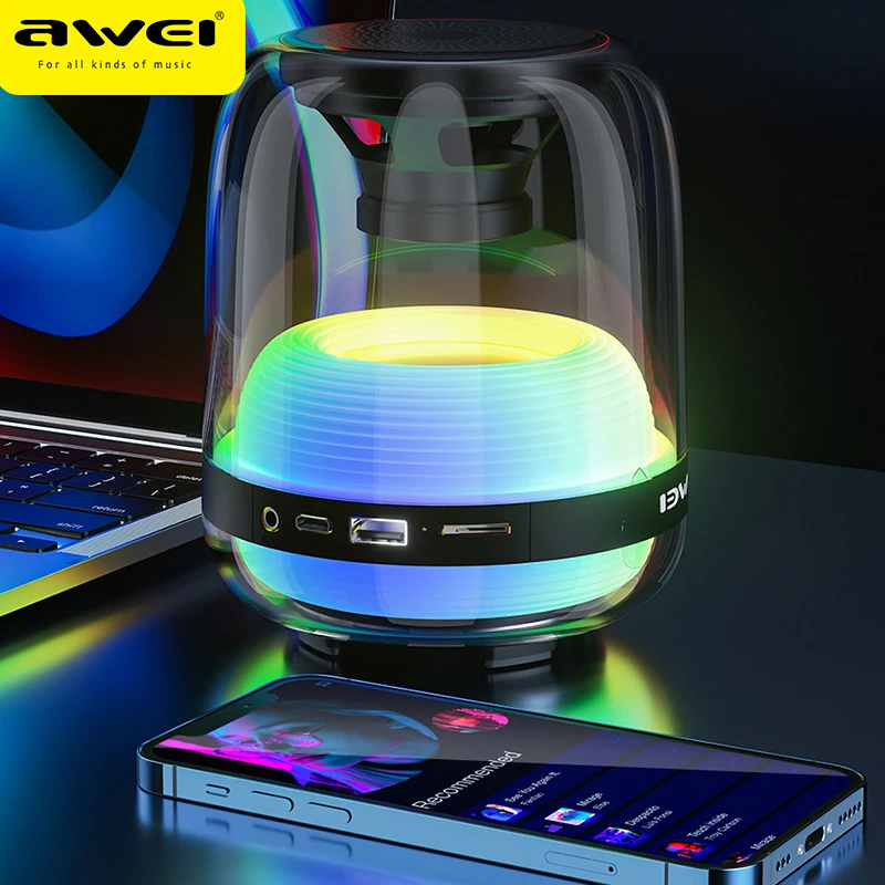 

Awei Y386 Bluetooth 5,1 мини-динамик цветной светодиодный сабвуфер HiFi звуковая коробка портативная MP3 музыкальная звуковая колонка для ПК смартфона