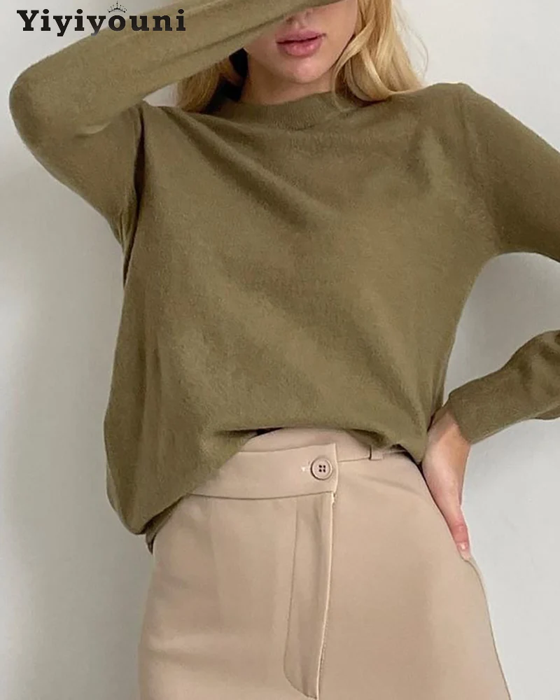 Yiyiyouni Autumn Winter Casual Knitted Sweaters Women Long Sleeve Loose Basic Pullovers Female Solid Bottoming Shirt 2022 Jumper