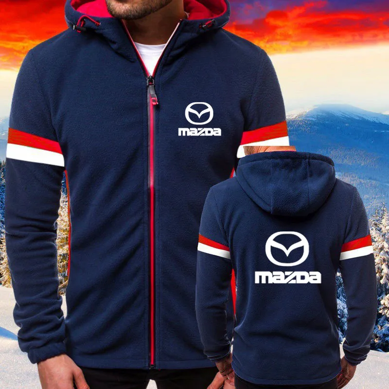 

Spring autumn Male Fashion Cotton Hoodies Sportswear Mazda car logo print High quality fleece Stitching color Hoodies mens