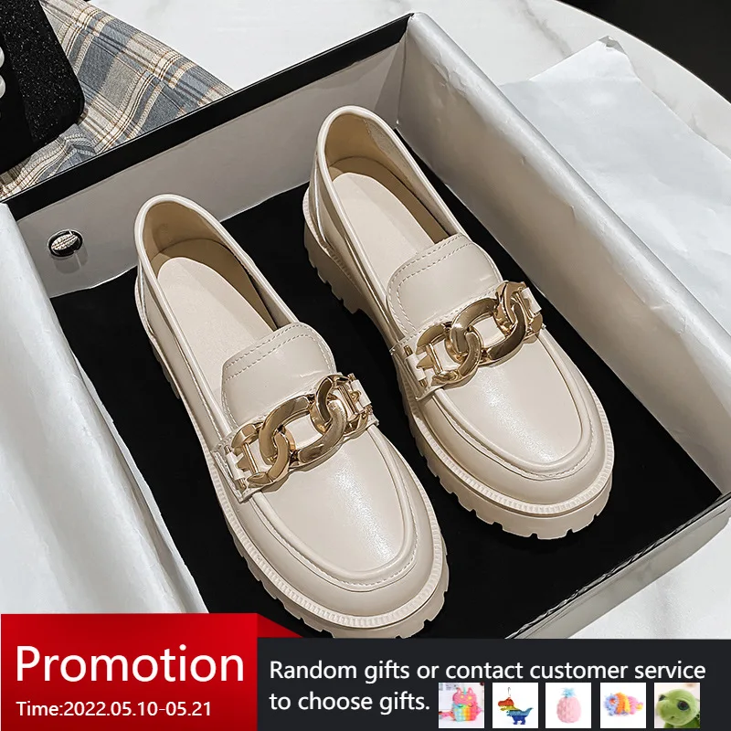 

Large Size 34-43 Women's Pumps Loafers Genuine Leather British Ladies Thick Heel Shoes For Woman 2022 New Spring Party Footwear