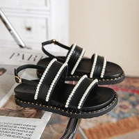 fashion black summer shoes woman sandals ankle strap cute flats ladies outdoor sandals plus size feminino sandalias de mujer
