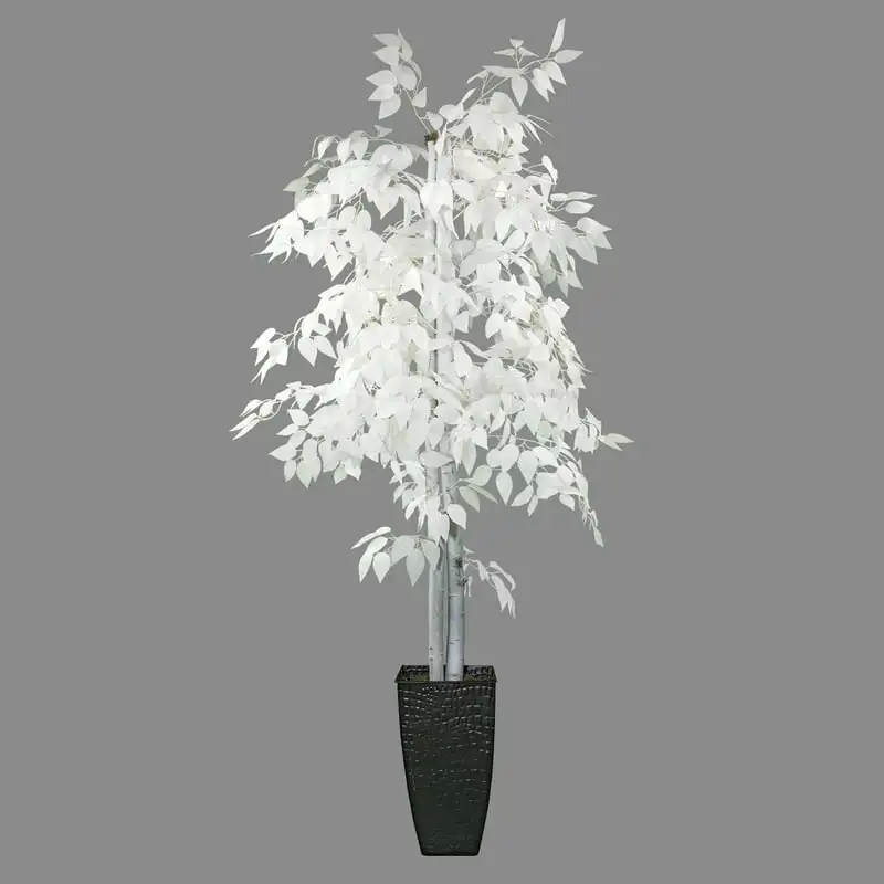 

6 Foot Tall Designer White Ficus Tree in Black Metal Pot
