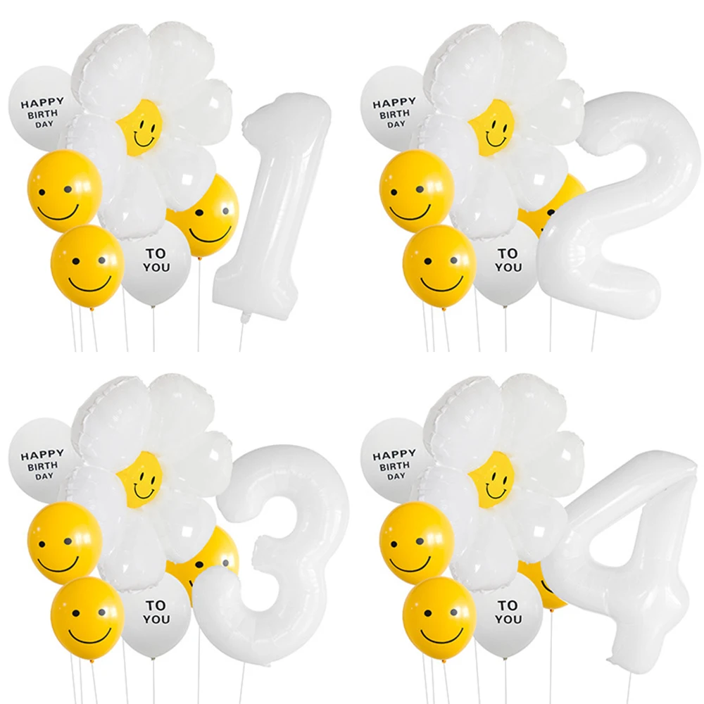 

Daisy Flower Balloon Set 32inch 1-9 White Digital Balloon Tower For Kids Happy Birthday Party Decorations DIY Crafts Supplies