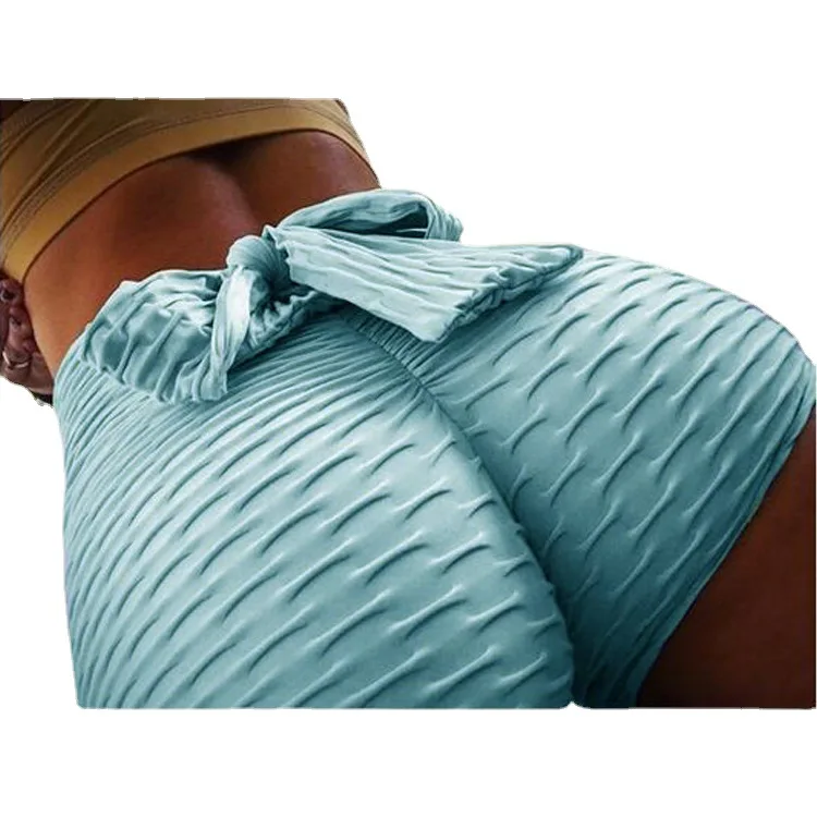 

Новинка 2022, штаны для йоги с высокой талией и рукавом три четверти, женские плиссированные шорты с бантом, стройнящие Спортивные Леггинсы, сексуальные шорты для бега