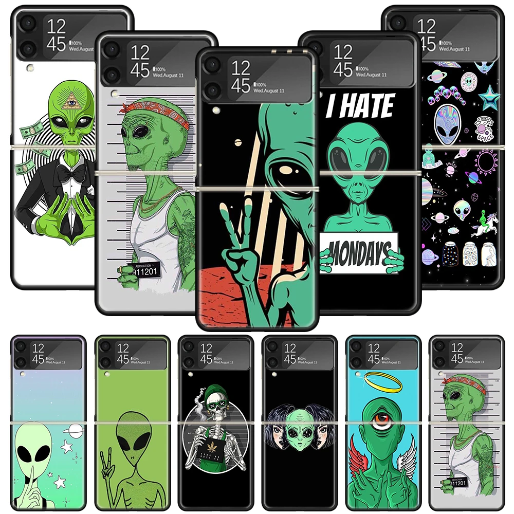 

Эстетичный мультяшный чехол для телефона с инопланетянином космосом для Samsung Galaxy Z Flip3 Flip4 5G черный Жесткий Чехол Z Flip 3 4 Роскошный чехол из по...