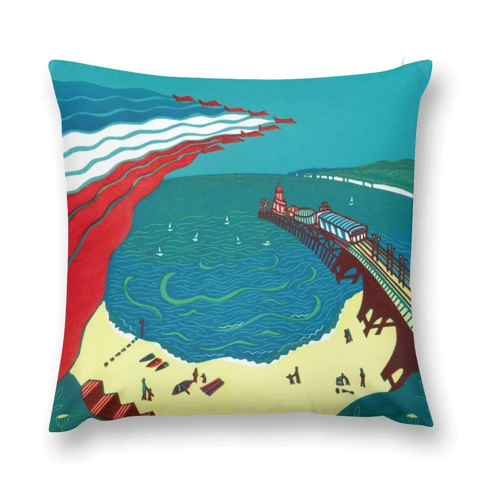 Red Arrows Bournemouth Beach - linocut от Francesca Whetnall Декоративная подушка Рождественские чехлы для