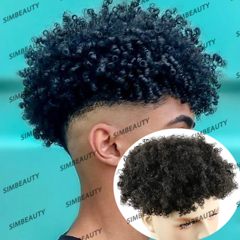 Афроамериканские парики из человеческих волос для мужчин прочные тонкие
