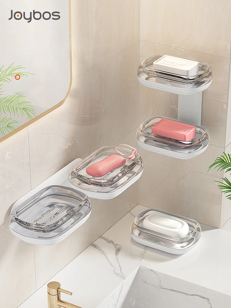 Joybos Double Layer Soap Dish Wall Mounted White Drain Soap Holder Box Bathroom Drain Water Sponge Holder Bathroom Accessories