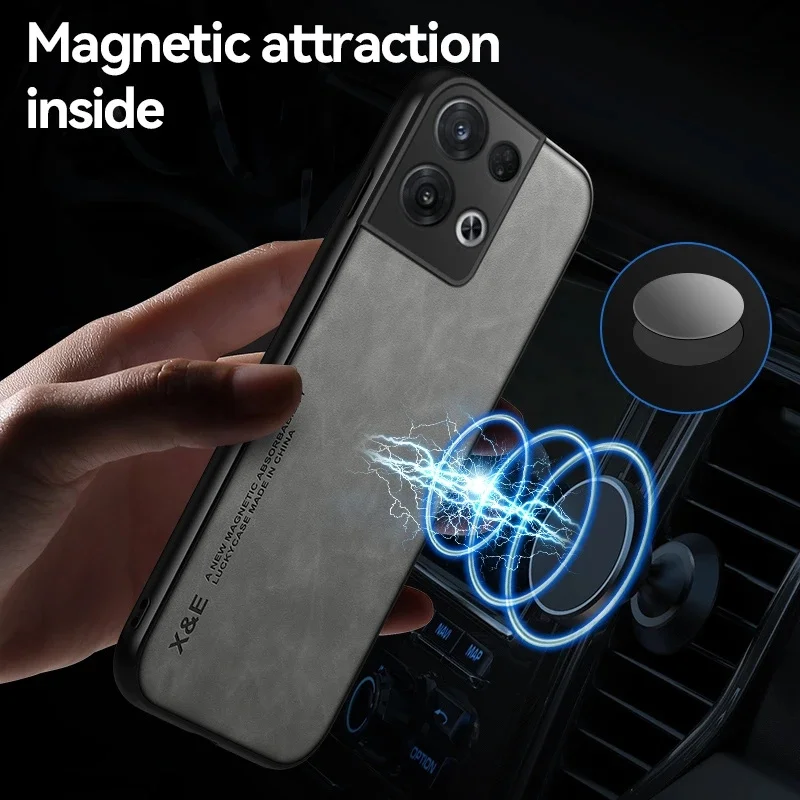 

For OPPO Reno 8 Pro 5G Case Magnetic Holder Phone Case for oppo Reno8 Reno 8 Pro Plus Reno8pro Texture Leather Soft Frame Cover