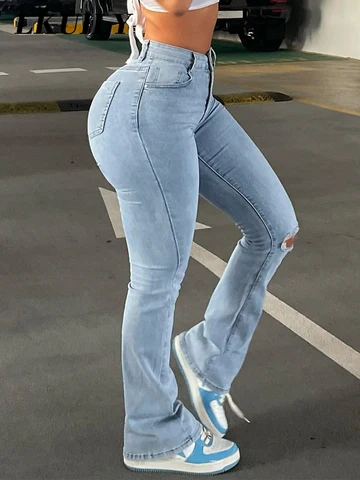 Flare Stretch Jeans High Waist Loose Comfortable Ripped Jeans Women Pants 2022 Sexy Fashion Boyfriend Denim Pencil Pant Trousers