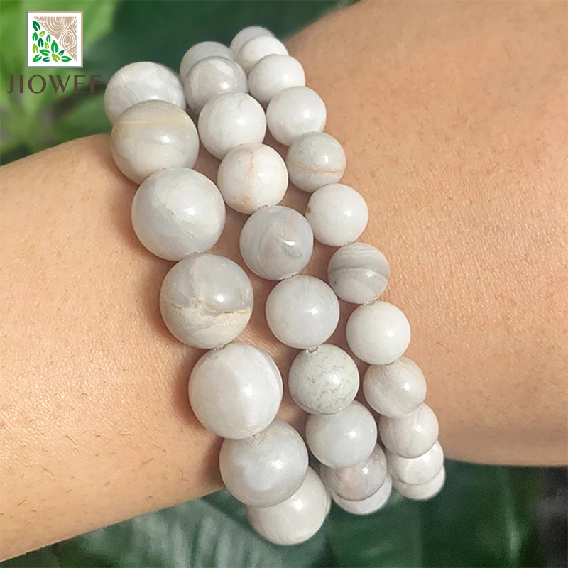 Натуральные белые камни агата для создания украшений: гладкие бусины с круглым отверстием для браслетов DIY. Нить 15" (4/6/8/10/12 мм)