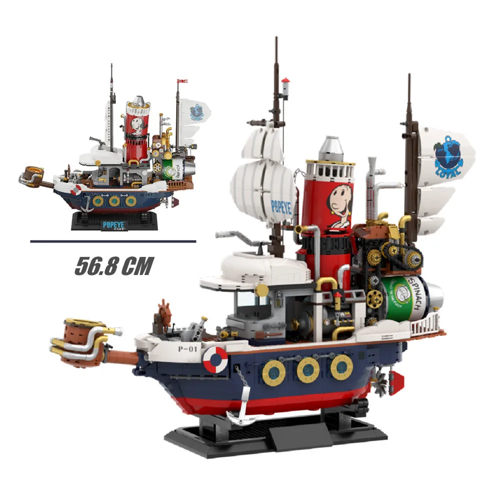 

56.8CM Popeyed Adventure Ship Boat Series Cartoon Action Dolls Friends Building Blocks Brick Toy Model Toys Boys Girl Gift Set