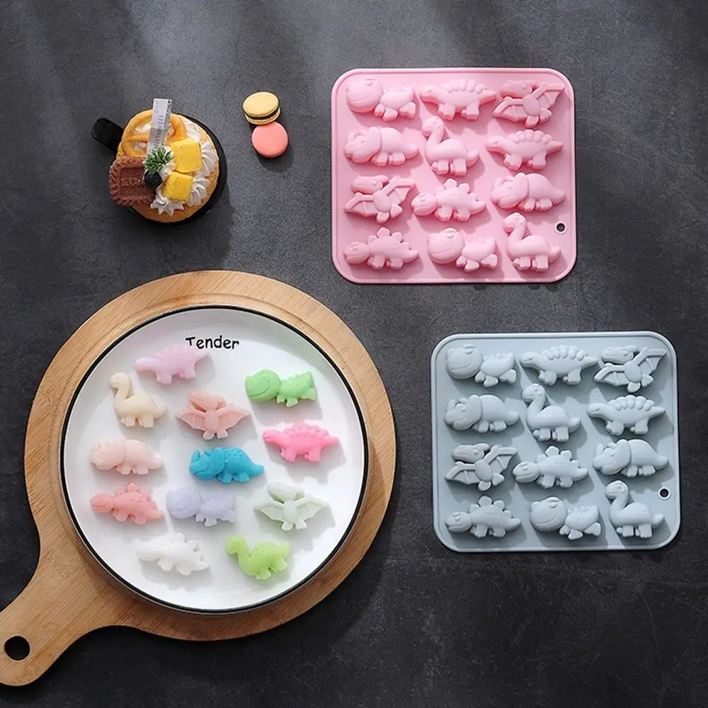 

12 Holes Different Dinosaur Shaped Silicone Molds Chocolate Candy Drop Glue DIY Baking Ice Grid Cake Decoration Accessories