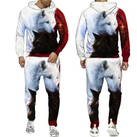 2022 new autumn winter mens wolf 3d print tracksuit set hoodie sweatpants two pice set fashion casual clothes tracksuit men
