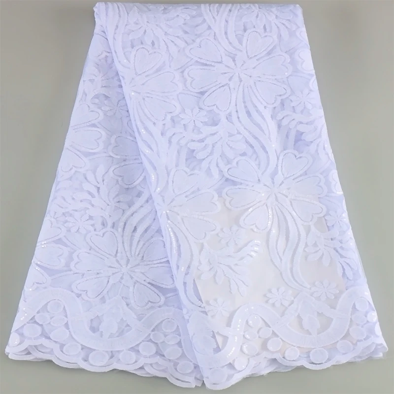 Современное африканское молочное шелковое кружево с вышивкой блестками модное