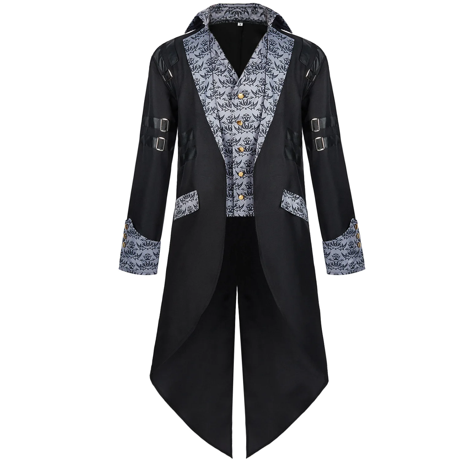 

Mens Black Steampunk Gothic Victorian Jacket Tailcoat Vintage Medieval Renaissance Frock Coat Uniform Cosplay Halloween Costume