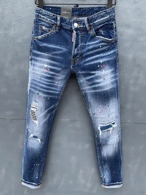 

Dsquared2 Women's/Men's ink jet Patch Hole Local Do Old Scratched Ripped Fashion Pencil Pants Jeans 039#