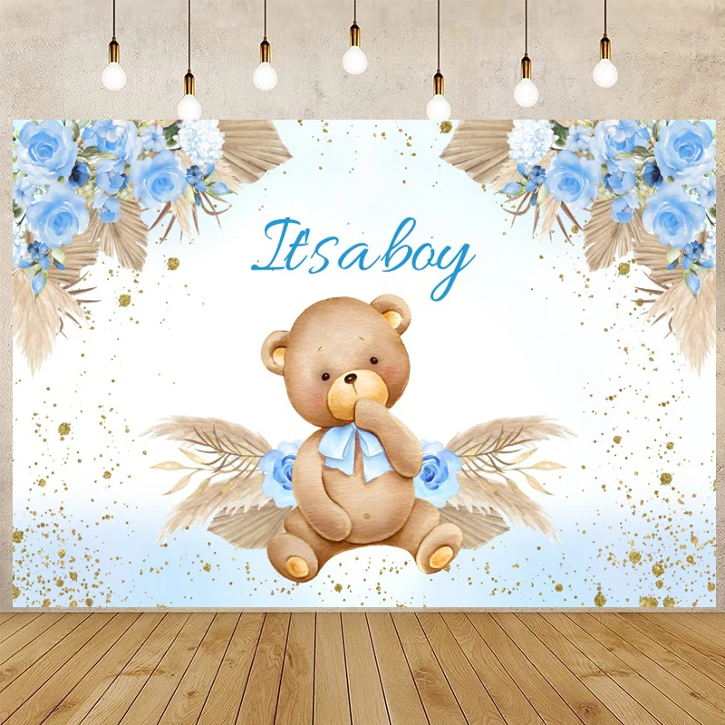 

Фон для фотосъемки новорожденных с изображением медведя и цветов