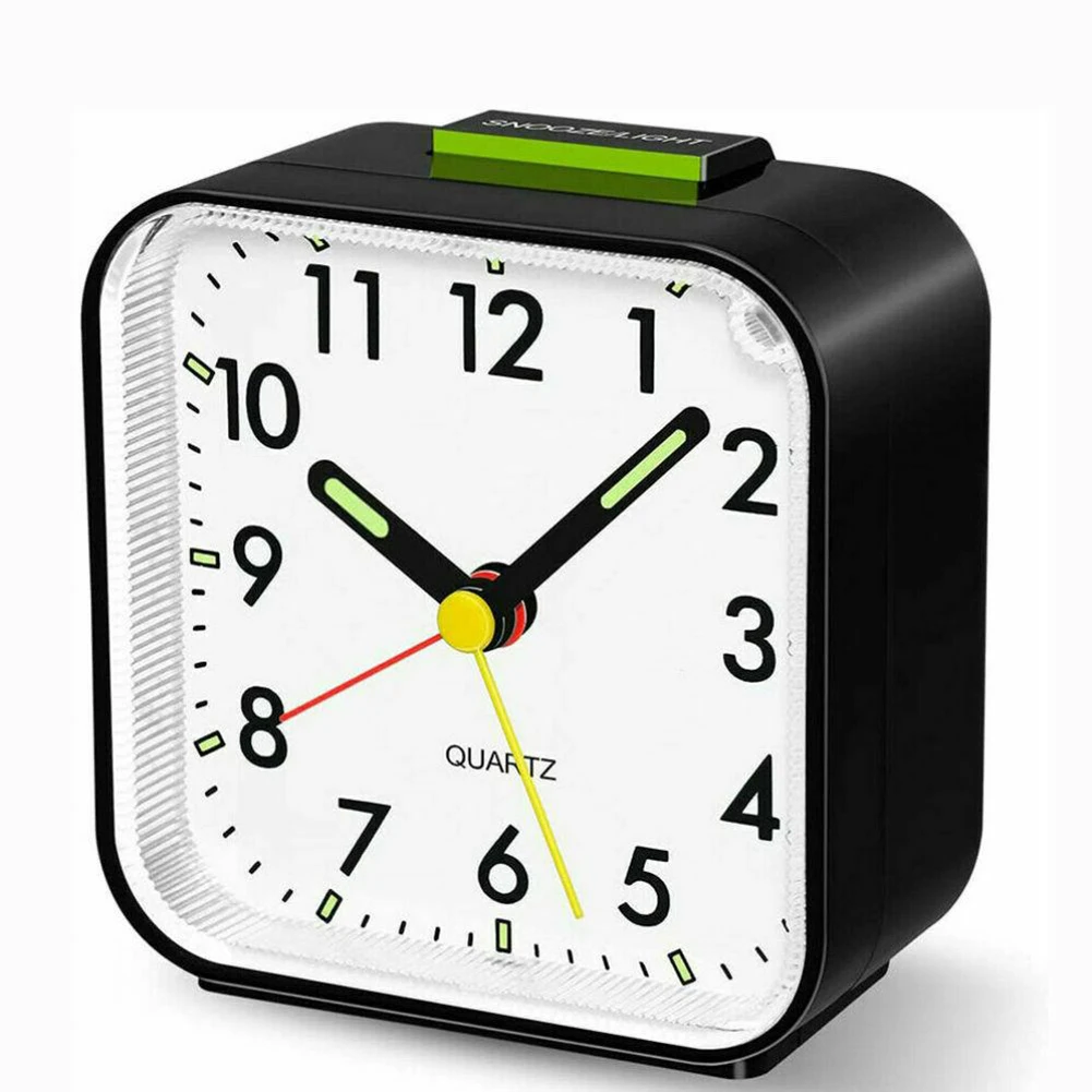 

Square Quartz Alarm Clock With Night Light No Tick Snooze Silent Small Bedside Clocks Battery Powered Desktop Clocks