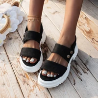 thick platform womens sandals 2022 summer new open toe flock med heels rome shoes woman back strap non slip sandalias zapatos