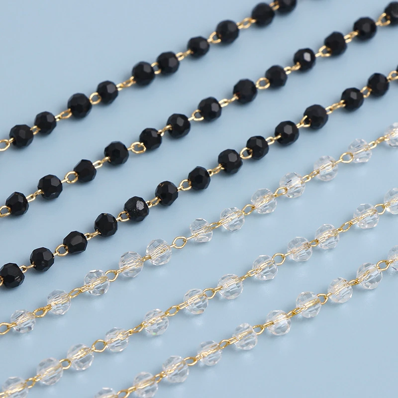 1M Beaded Crystal Color Preserving Chain 18K Gold Wrapped Manual Loose Chains Diy Jewelry Bracelet Necklaces Material Wholesale