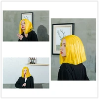 180%density 12inch yellow cut short bob straight glueless mechanism middle part with baby hair for black women daily wigs