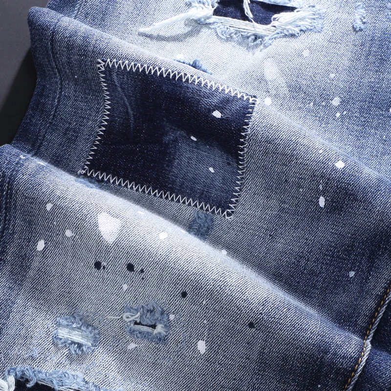 Новые модные джинсы стираные ностальгические окрашенные эластичные для