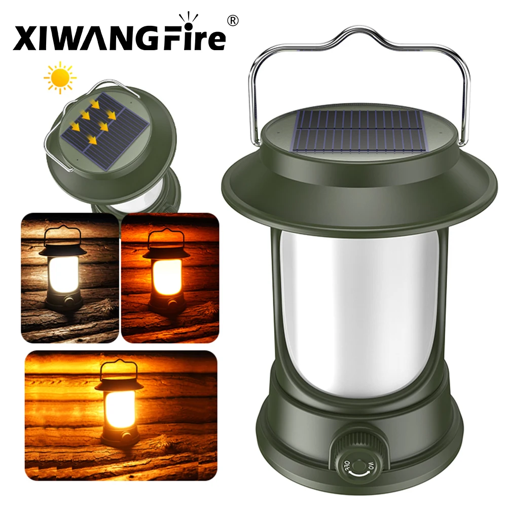 

USB Rechargeable Camping Lantern Stepless Dimming of Cold and Warm Light Outdoor Tent Lamp Portable Lamp with Solar Charging