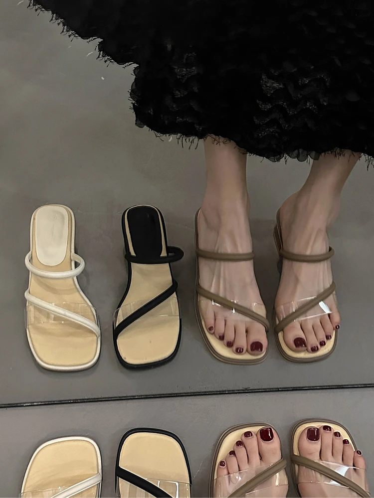 

Шлепанцы женские на среднем каблуке, мягкие туфли-лодочки, квадратный каблук, повседневная Роскошная обувь в римском стиле, из полиуретана и резины, 2023