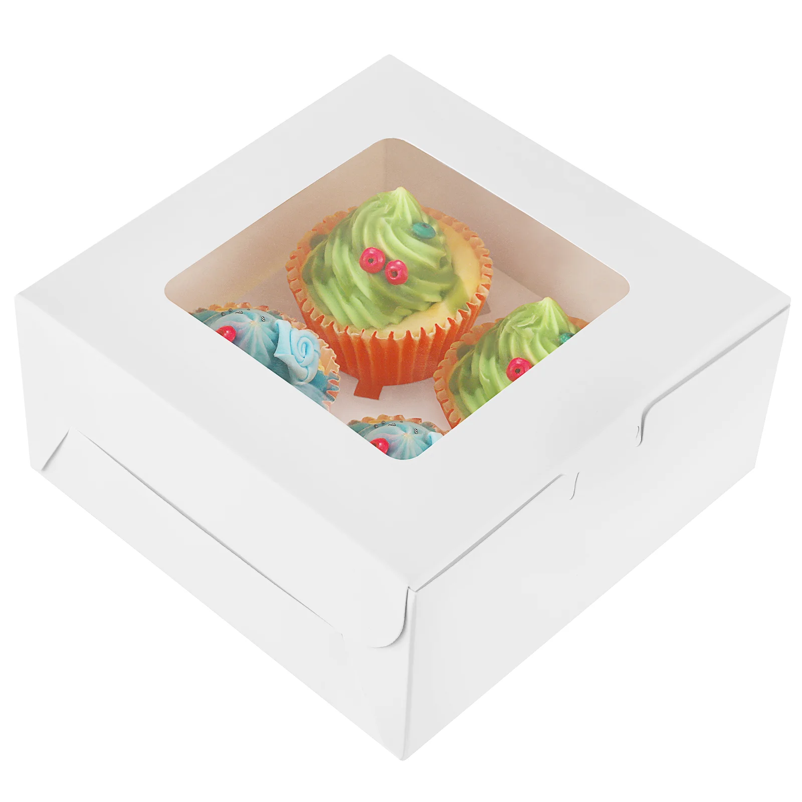 

Toyvian 24 Sets Cupcake Boxes 4 Count Cupcake Containers Muffin Bakery Box with Window Insert (White)