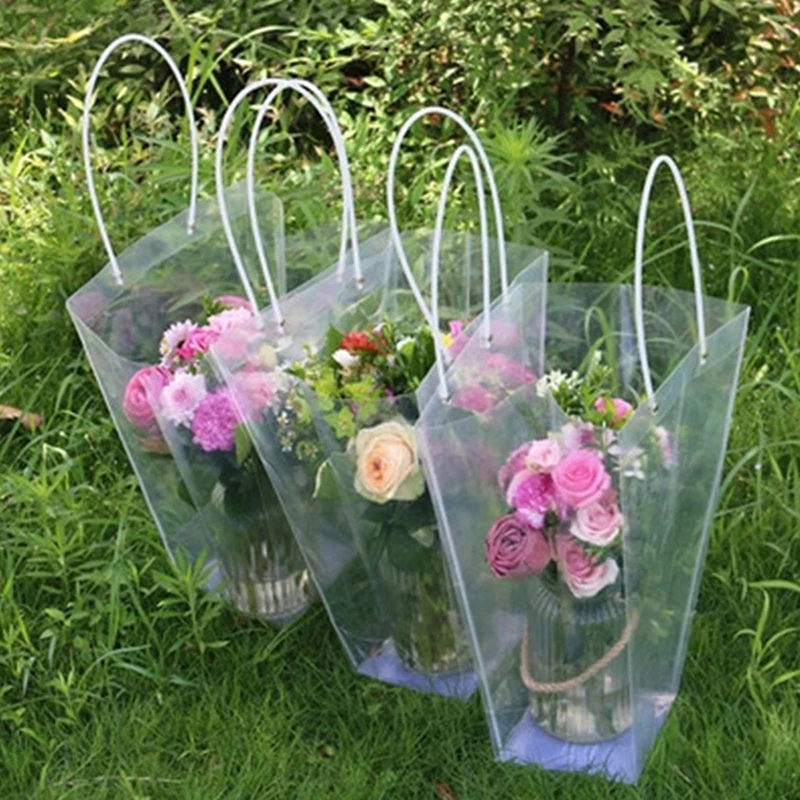 Pvc Clear Handbag Foldable Flower Florist Bouquet Wedding Gift Packing Bag Environmental Travel Storage Bags
