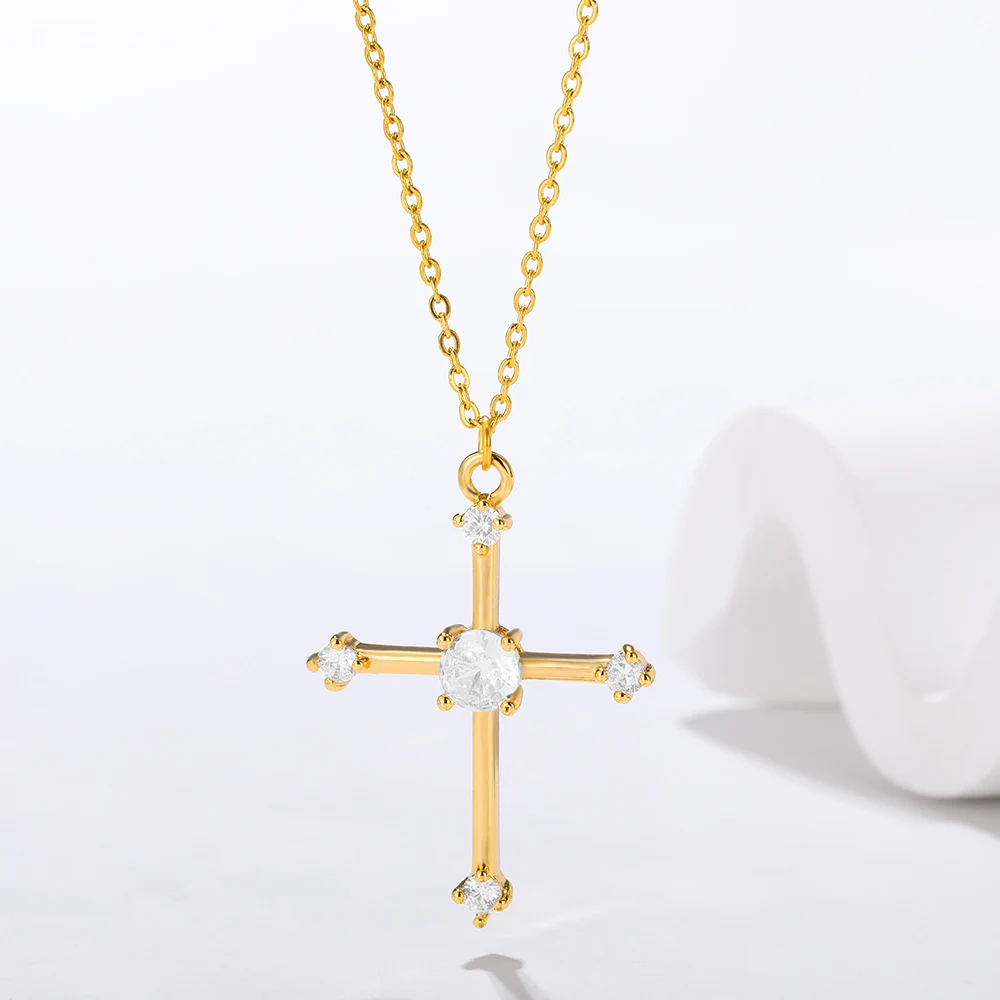 

New Style Zircon Cross Necklace For Women Gold Color Y2k Accessories Fashion Exquisite Gentleman Jewelry Free Shipping Gift