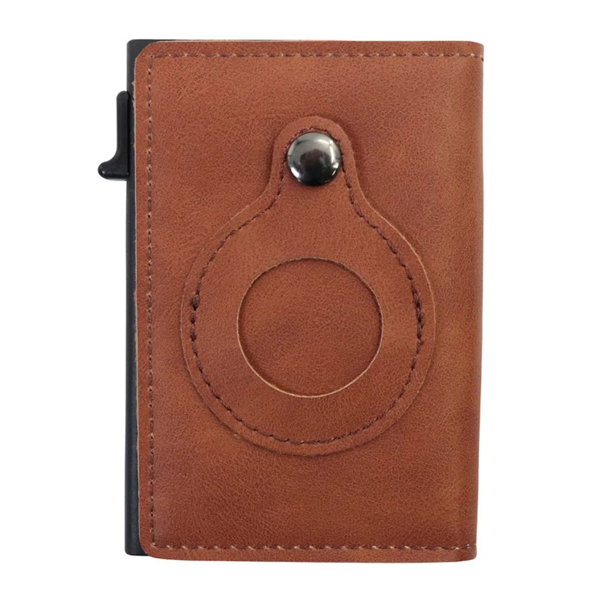 Cattlehide Pop-out RFID Card Holder Slim Aluminum Anti-theft Brush Leather Wallet ID Card Blocking Protect Travel Cardholder