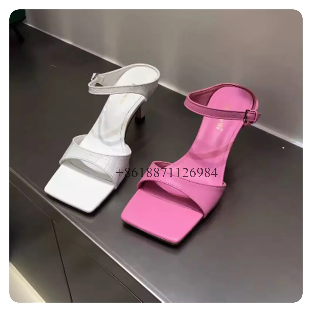 Новинка 2024 однотонные уличные летние женские тапочки с квадратным носком на