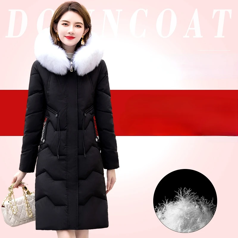 

Women Winter Jacket Mid-length White Duck Down Jackets Female 2022 New Winter Fox Fur Collar Coats Slim Hooded Coat Abrigos Cjk