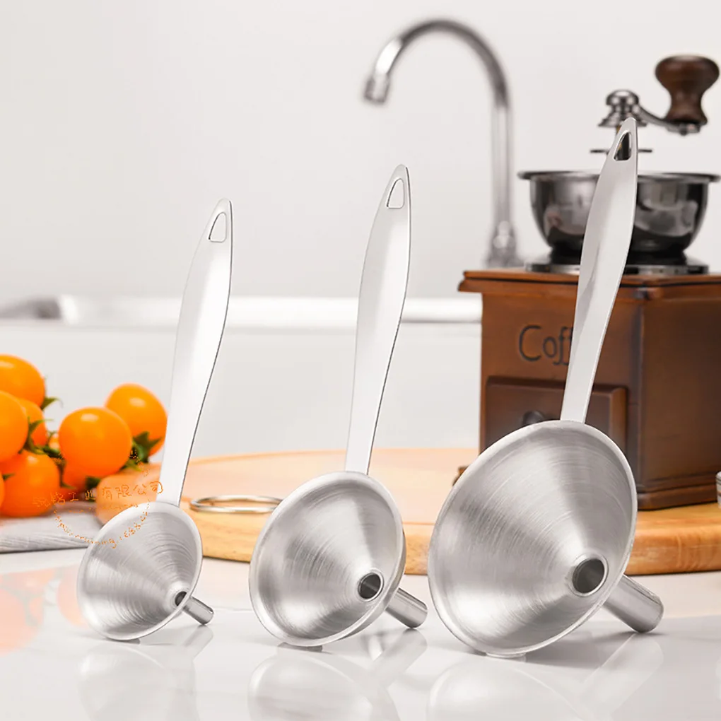

3pcs Multifunctional Stainless Steel Funnel Essentail Oil Water Spices Wine Flask Filter Funnel For Home Kitchen