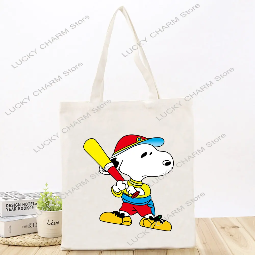 

Snoopy женская сумка для покупок, большая женская Холщовая Сумка на плечо, хозяйственная эко-сумка, многоразовая сумка из хлопчатобумажной тка...