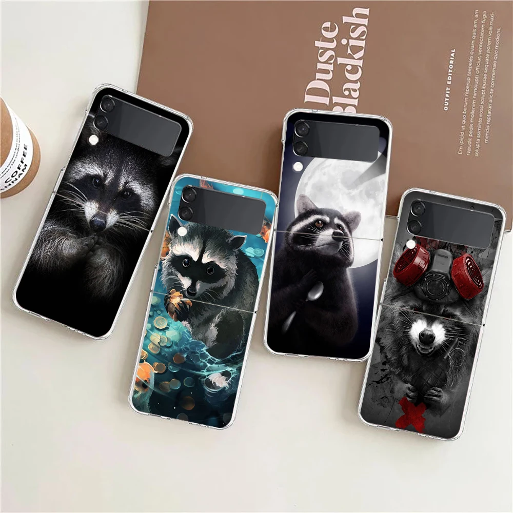

Cute Animal Raccoon Hard PC Phone Case For Samsung Galaxy Z Flip 4 Transparent ShockProof Cover for Samsung Z Flip 3 Shell Capas