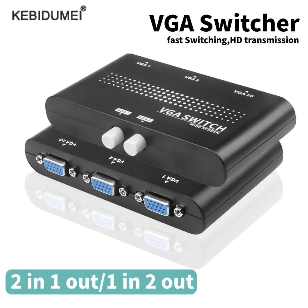 Разветвитель VGA 2 в 1, видеоадаптер-преобразователь для проекторов, дисплеев, ПК, ТВ, ноутбуков