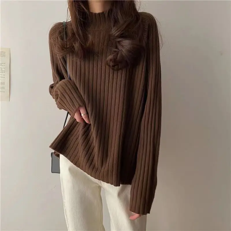 

Yasuk Autumn Winter Fashion Casual TShirts Pullover Women's Slim Loose Tees Simple Soft Knitted Turtleneck Sweater Solid Warm