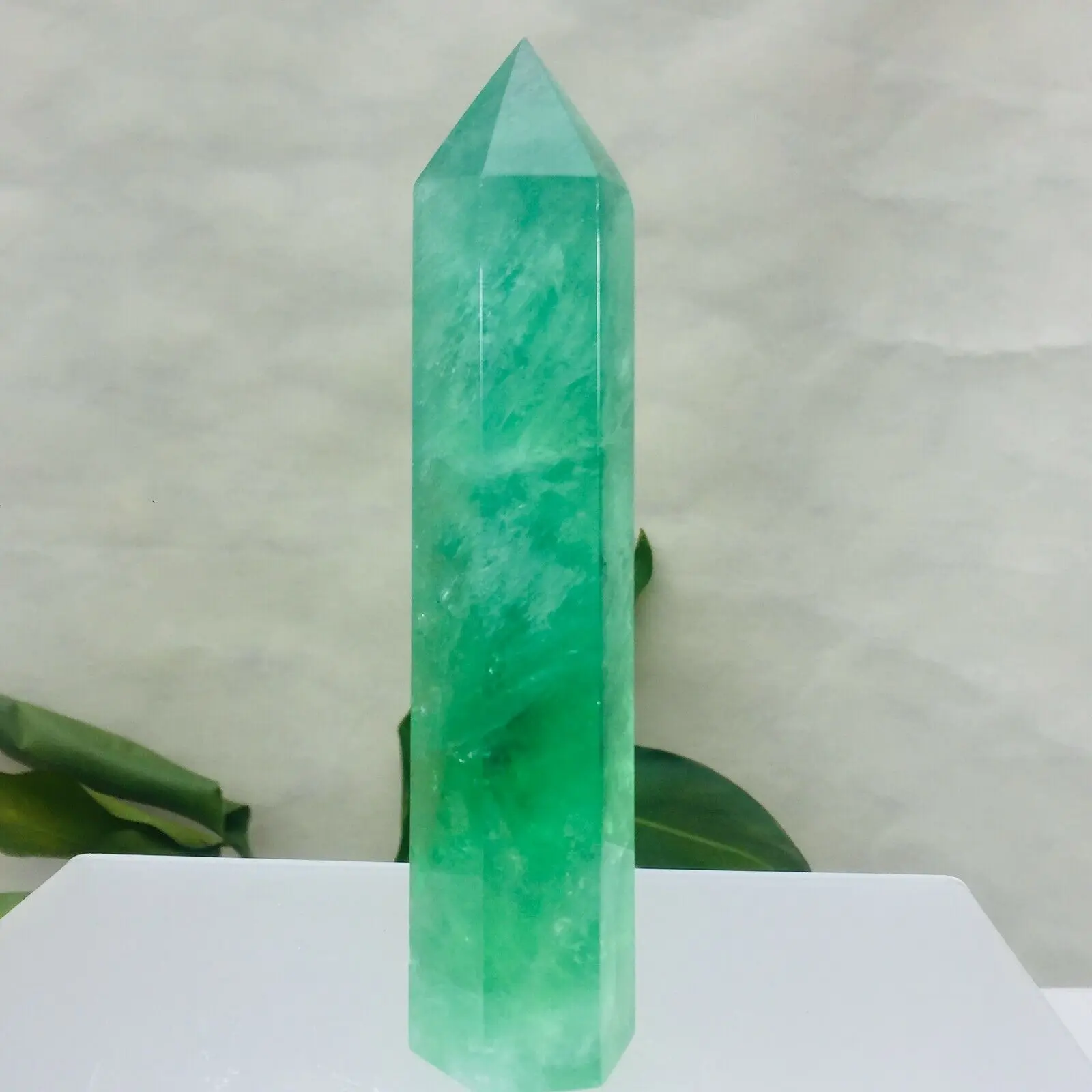 

Natural Green Fluorite Hexagon Column Crystal Point Healing Rod Mineral Wand