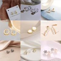 women simple pearl geometric heart ear studs earrings vintage jewelry accessories