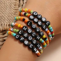 fashion 6 piecessets new charm colorful beads ladies men lucky letter bracelet couple gift bracelet jewelry for women