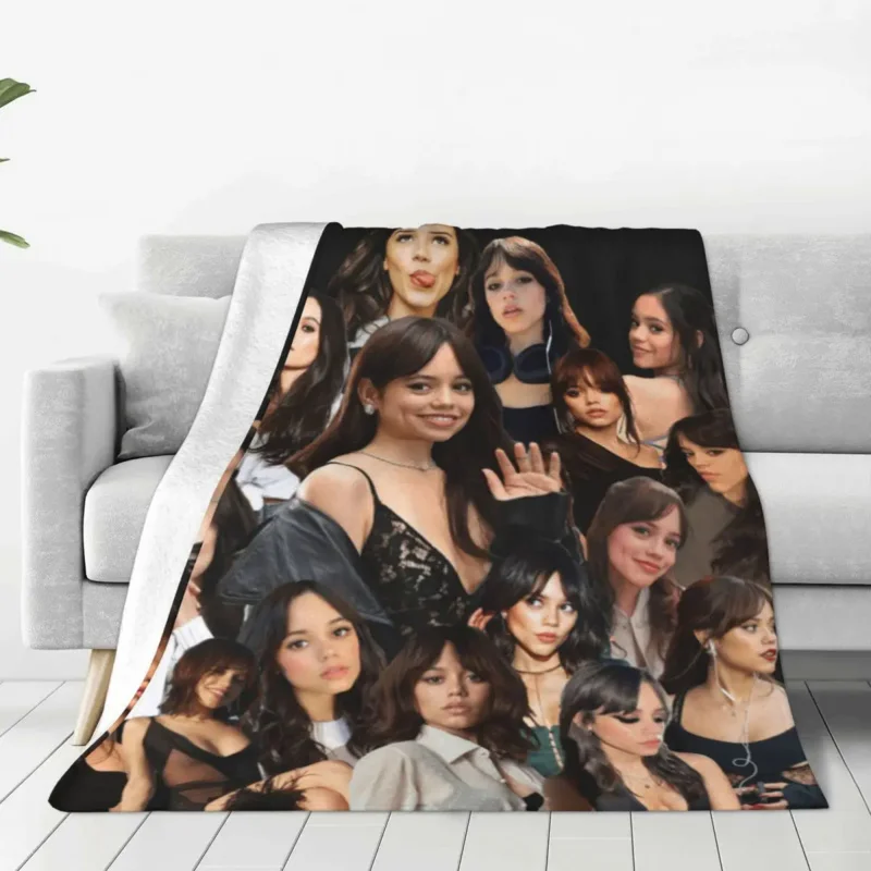 

Jenna Ortega Blankets Wednesday Addams Actress Camping Flannel Throw Blanket Soft Durable Couch Chair Custom DIY Bedspread Gift