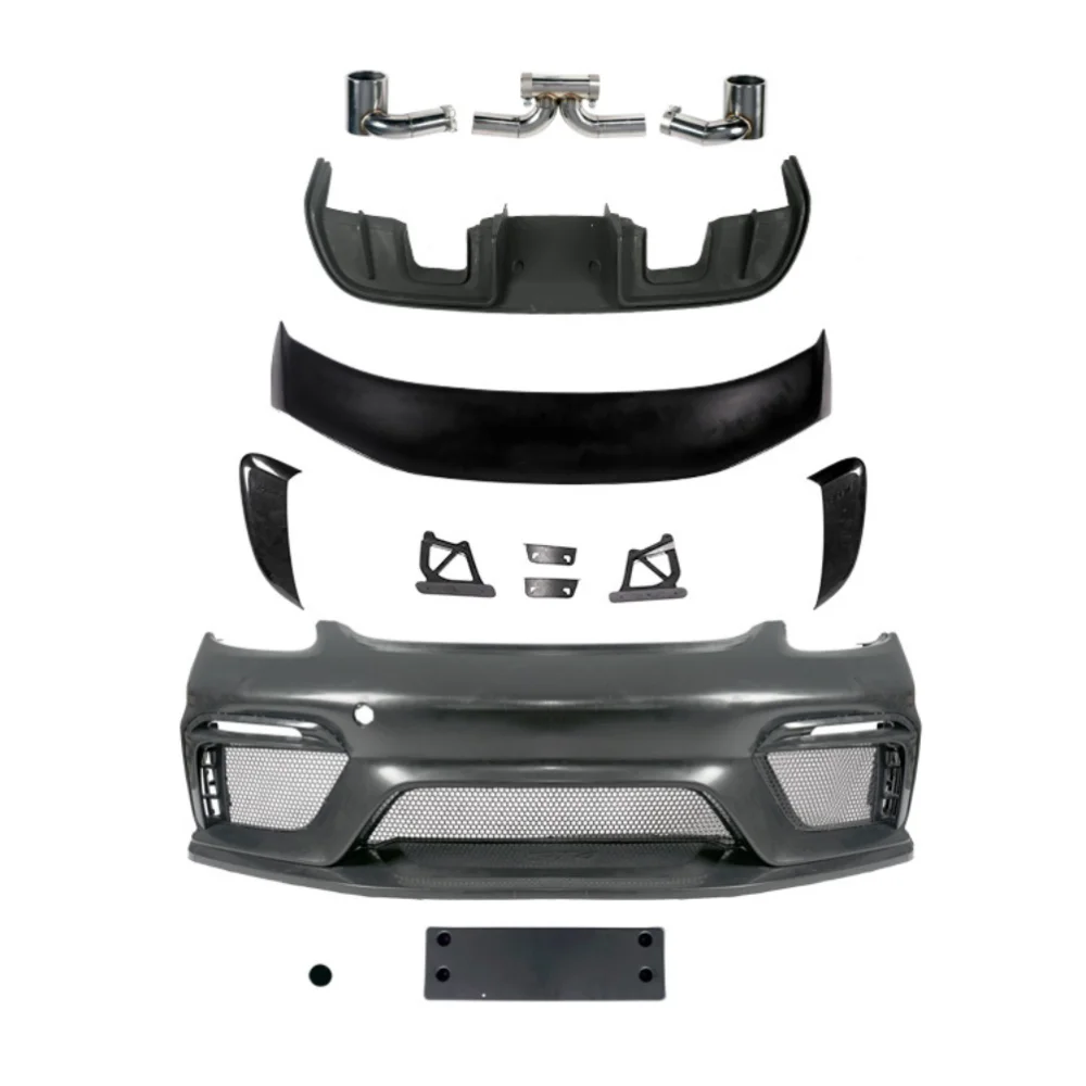 

Комплект объемного кузова автомобиля, передний бампер для Porsche 718, модифицированный задний спойлер GT4, выхлоп