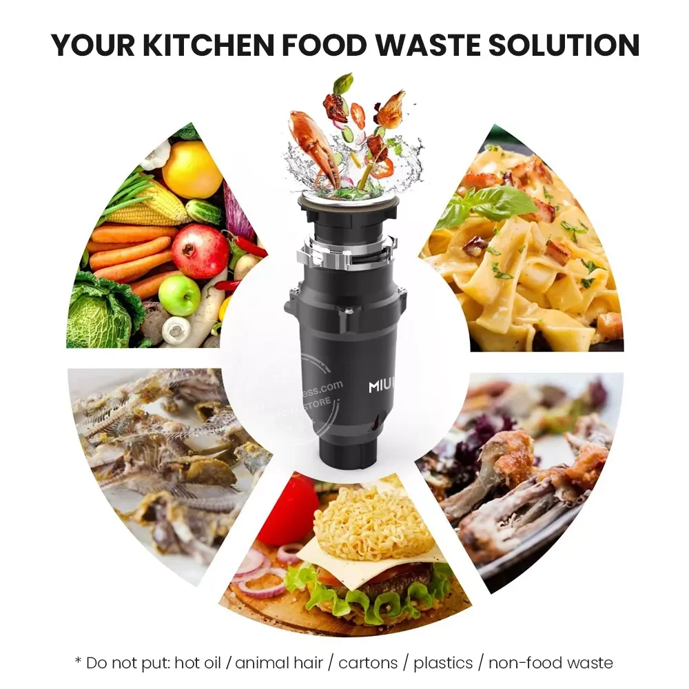 

NEW2023 MIUI Continuous Feed Garbage Disposal with Sound Reduction,1/2 HP Food Waste Disposer with Stainless Steel Grinding Syst