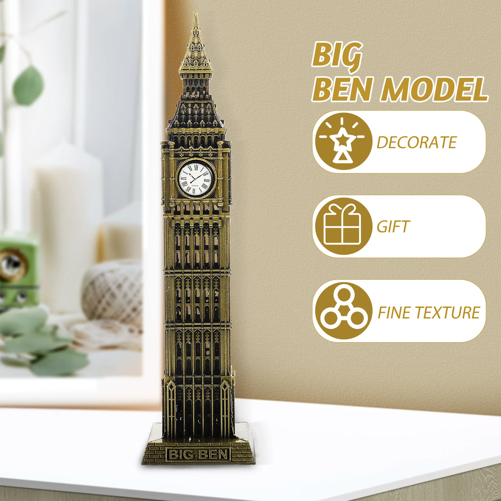Big Ben Model Decorative Building Sculptures Resin Architectural Puzzle Alloy Travel