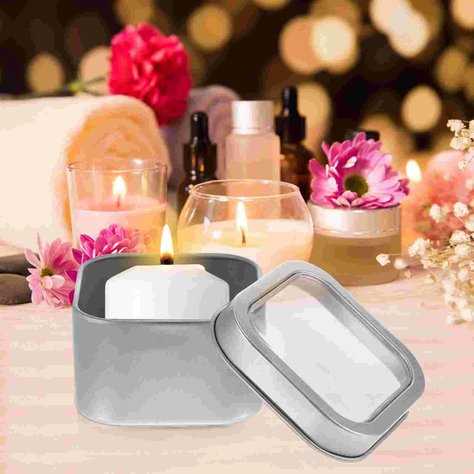 

15 Pcs Tinplate Box DIY Container 4 Oz Christmas Square Tins Square Tea Containers For Loose Tea Jar Window Lids Pvc