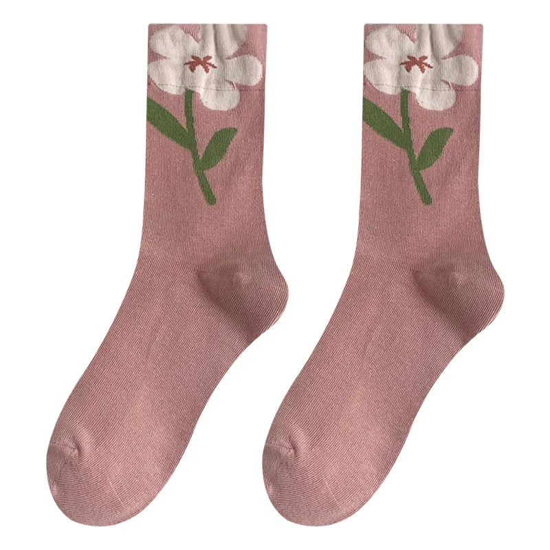 Women Flower Socks Japanese Style Cartoon Flower Candy Color Harajuku Kawaii Breathable Casual Socks